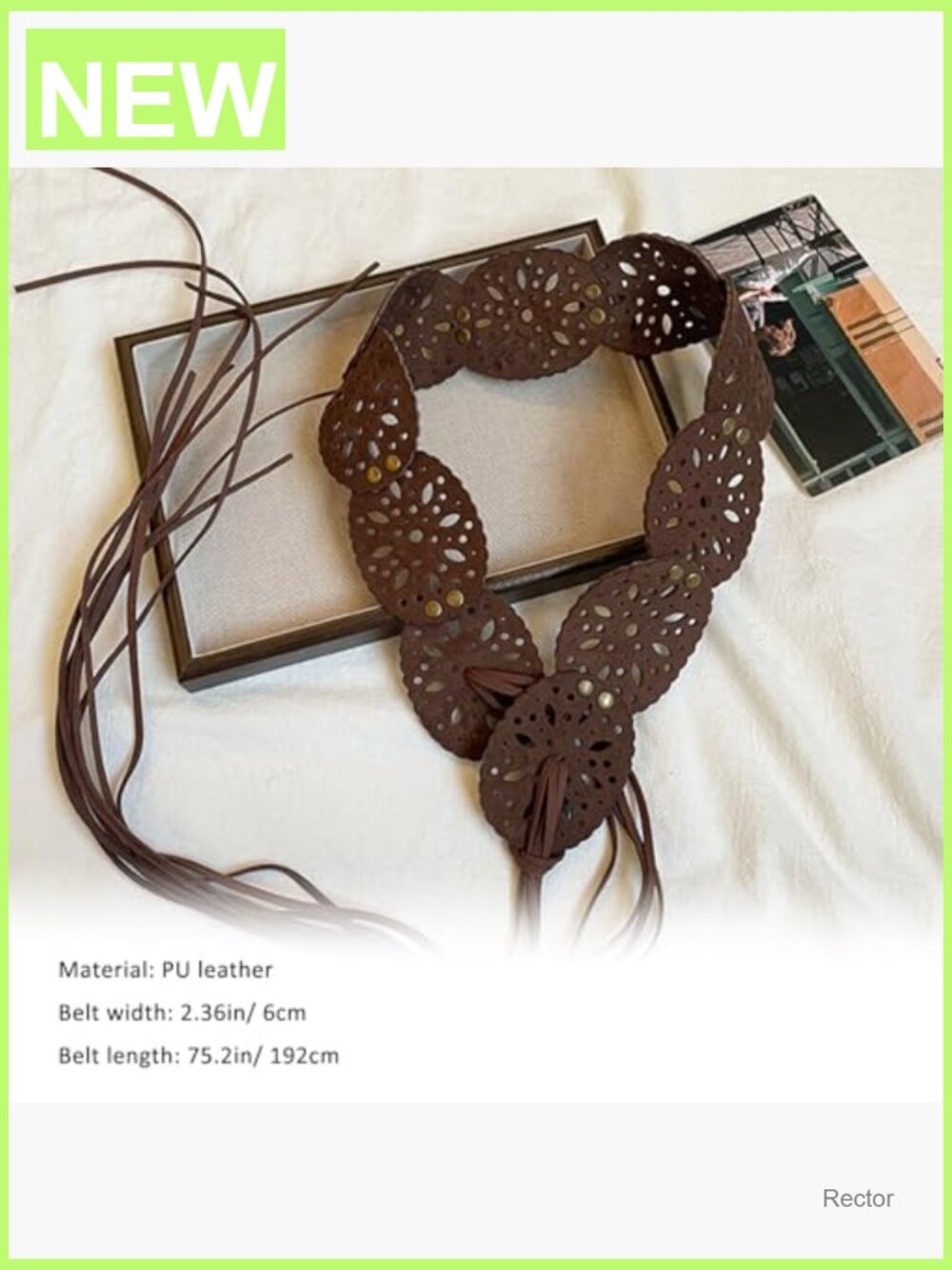 Wide Boho PU Leather Belt with Tassel & Cutout - Picture 2 of 5